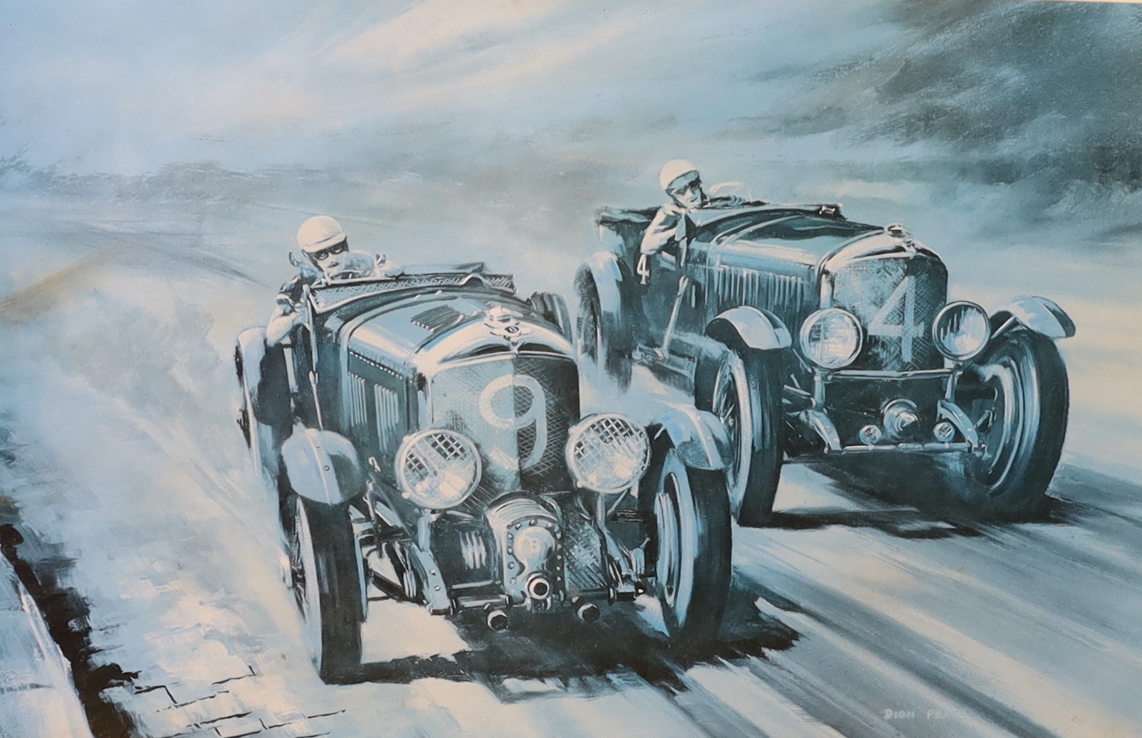 Dion Pears (1929-1985), colour lithograph, Car racing scene, signed in pencil, limited edition 56/500, blind stamped, 42 x 60cm